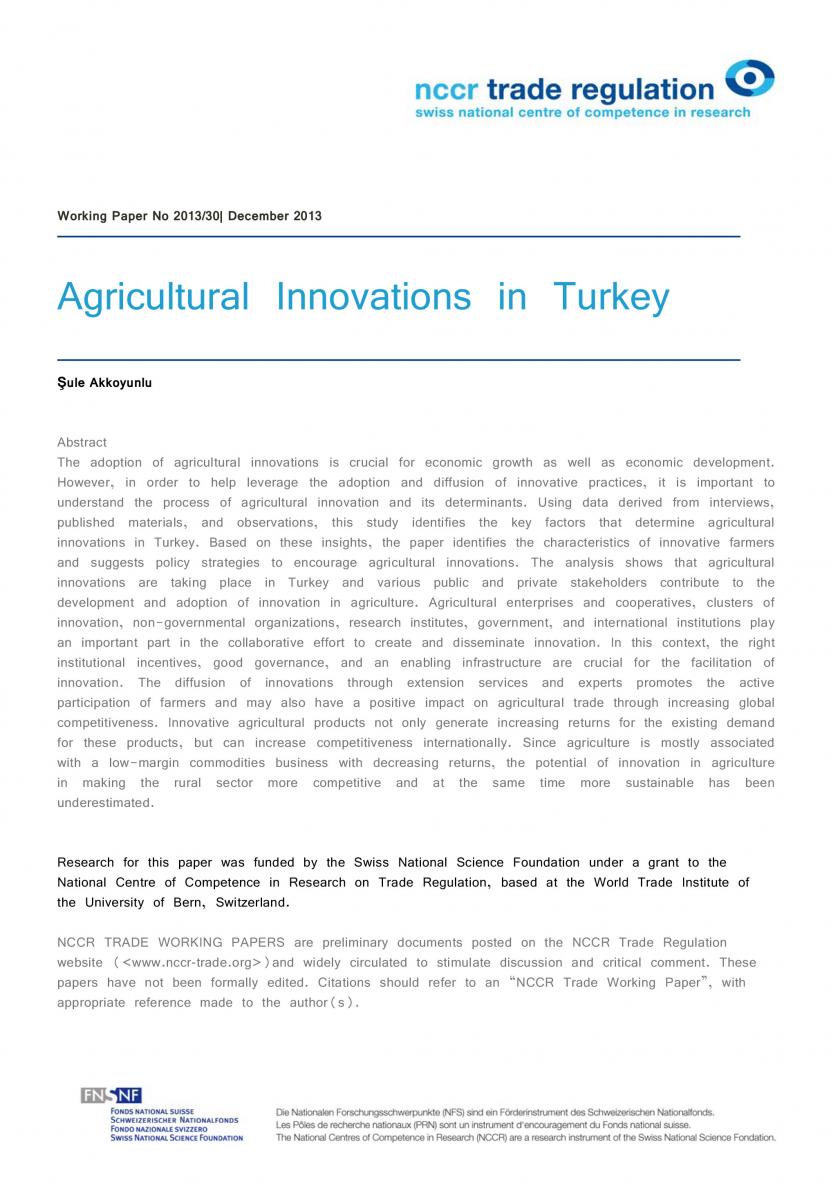 Agricultural Innovations in Turkey