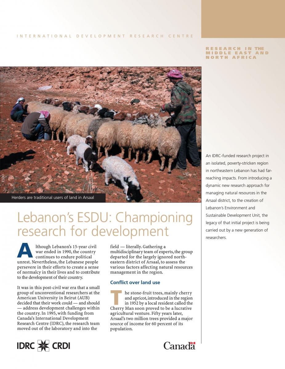 وحدة البيئة والتنمية في لبنان: دعم البحوث من أجل التنمية