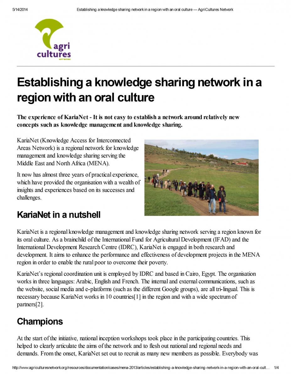 Establishing a knowledge sharing network in a region with an oral culture